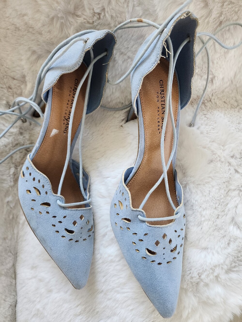 Wonen Christian Siriano Powder Blue Suede Pointed Lace-Up Heels Size 9 1/2.